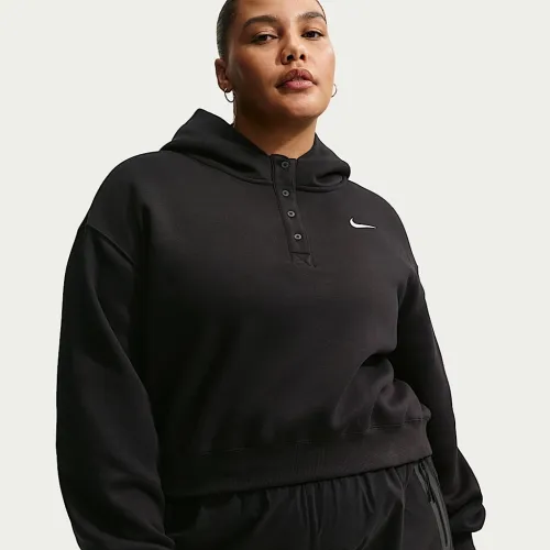 Nike Sportswear Phoenix Fleece женская оверсайз Cropped Henley Толстовка с капюшоном (большие размеры) цвет черный