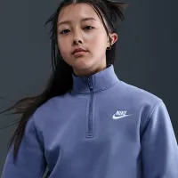 Nike Sportswear Club Fleece Big дитячі (Girls') 1/2-Zip Long-Sleeve Top блакитний