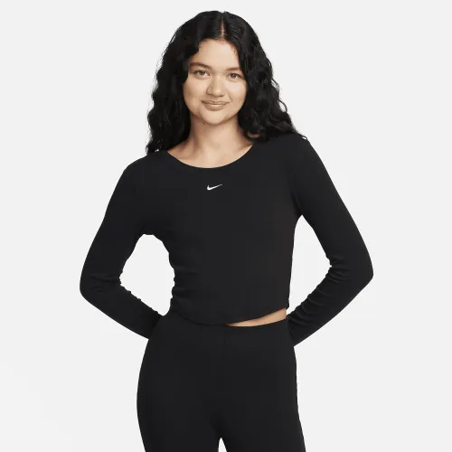 Nike Sportswear Chill Knit жіноча Tight Scoop-Back Long-Sleeve Mini-Rib Top колір чорний