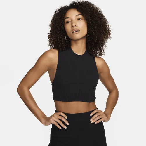Nike Sportswear Chill Rib женская Tight Mock-Neck Cropped Tank Top цвет черный