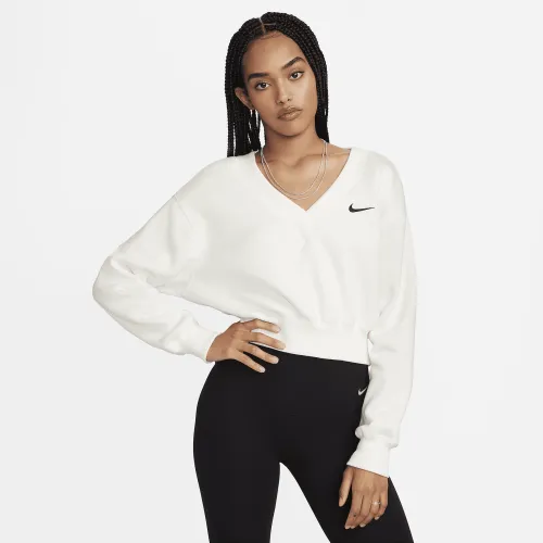 Nike Sportswear Phoenix Fleece женская Cropped V-Neck Top цвет белый