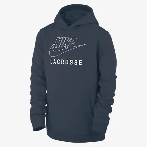 Nike Swoosh Club Fleece Big детские Lacrosse Pullover Толстовка с капюшоном синий