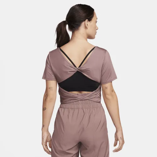Nike One Classic жіноча Dri-FIT Short-Sleeve Cropped Twist Top колір фіолетовий