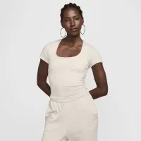 Nike Sportswear Chill Knit жіноча Short-Sleeve Square-Neck Top колір коричневий