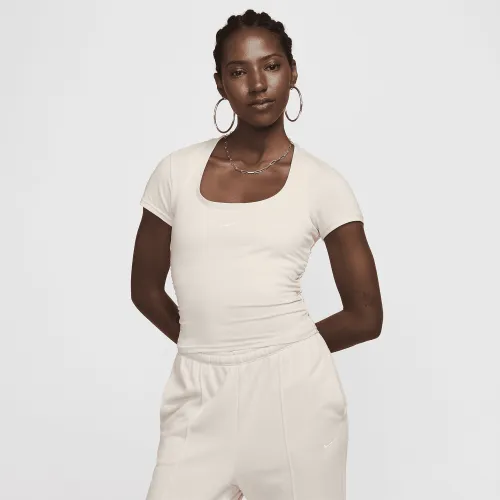 Nike Sportswear Chill Knit жіноча Short-Sleeve Square-Neck Top колір коричневий