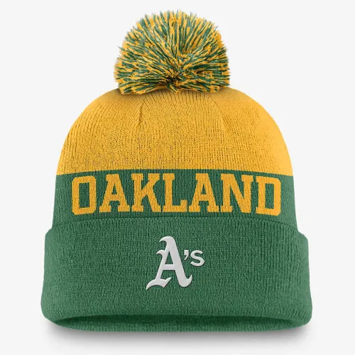 Oakland Athletics Rewind Peak мужские Nike MLB Cuffed Pom Beanie цвет зеленый