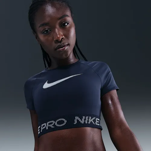 Nike Pro жіноча Dri-FIT Short-Sleeve Cropped Graphic Top блакитний