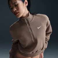 Nike Sportswear Phoenix Fleece женская 1/2-Zip Cropped свитшот цвет коричневый
