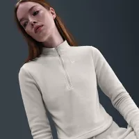 Nike Sportswear Phoenix Plush женская Slim Long-Sleeve Cozy Fleece 1/2-Zip Top цвет серый