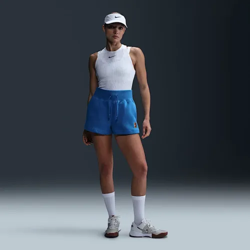 NikeCourt Phoenix Fleece женская С высокой Талией Loose шорты синий