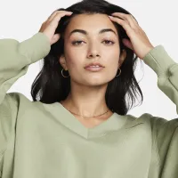Nike Sportswear Phoenix Fleece женская Cropped V-Neck Top цвет зеленый