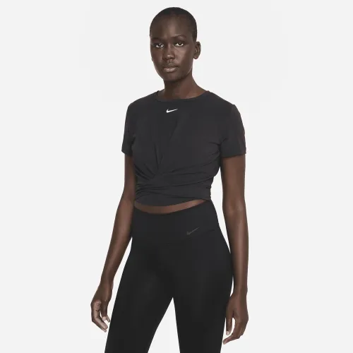 Nike Dri-FIT One Luxe женская Twist Cropped Short-Sleeve Top цвет черный