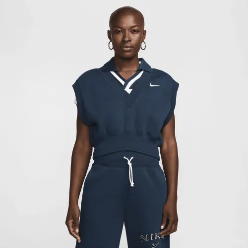 Nike Sportswear Phoenix Fleece женская Loose V-Neck Sleeveless Cropped Top синий