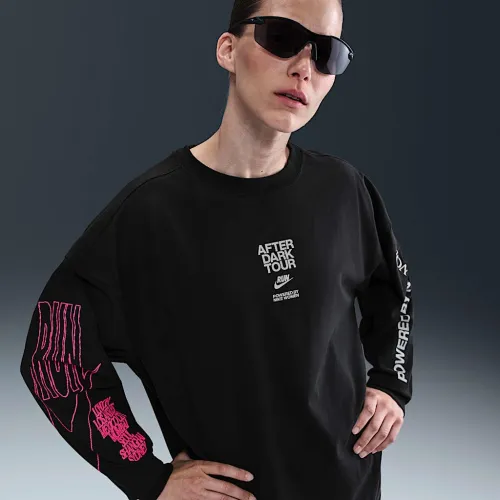 Nike After Dark Tour женская оверсайз Long-Sleeve Graphic футболка цвет черный