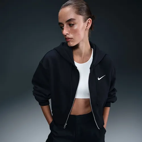 Nike Sportswear Phoenix Fleece женская Loose Cropped Full-Zip Толстовка с капюшоном цвет черный