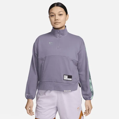 Nike Swoosh Fly женская Dri-FIT оверсайз 1/4-Zip French Terry баскетбольные Top цвет фиолетовый