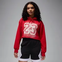 Nike Jordan Flight Fleece женская Cropped Satin-Lined Толстовка с капюшоном цвет красный