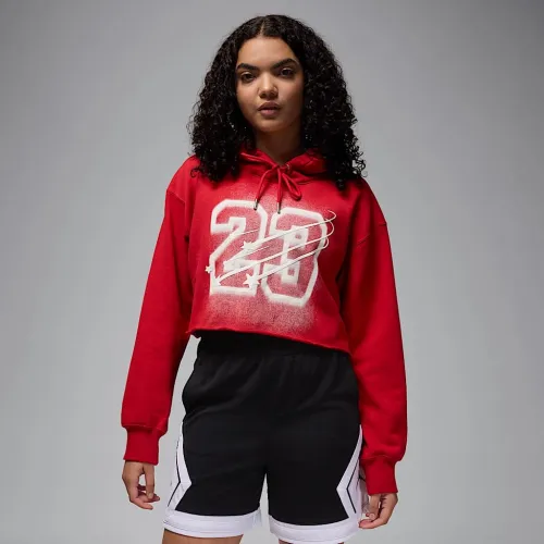 Nike Jordan Flight Fleece женская Cropped Satin-Lined Толстовка с капюшоном цвет красный