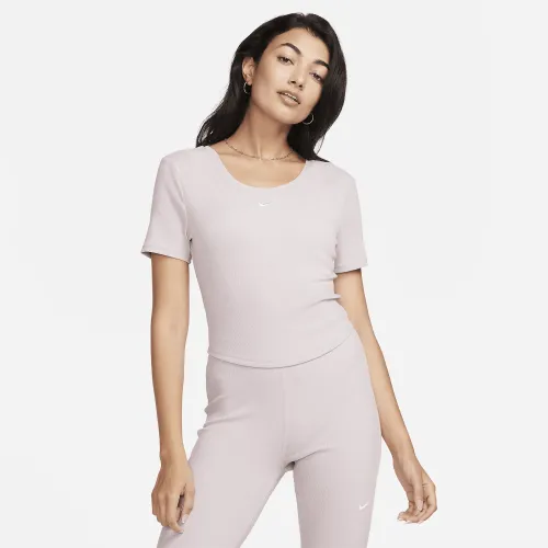 Nike Sportswear Chill Knit жіноча Tight Scoop-Back Short-Sleeve Mini-Rib Top колір фіолетовий