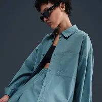 Nike Sportswear Chill Poplin жіноча Loose Long-Sleeve Button-Up Top блакитний