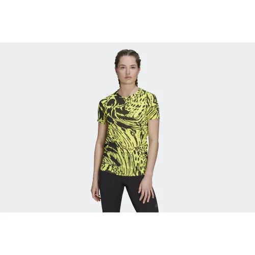 Футболка adidas Fast Allover Print Running HC6346 - черно-желтая