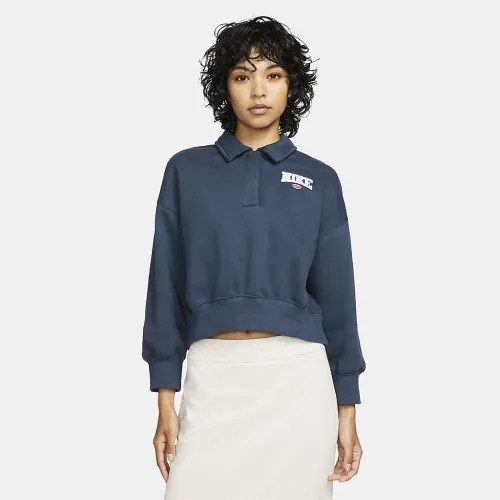 Nike Sportswear Phoenix Fleece женская 3/4-Sleeve Crop Polo свитшот синий