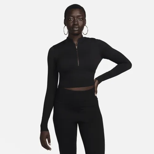 Nike Sportswear Chill Knit женская Slim Long-Sleeve Cropped Sweater 1/2-Zip Top цвет черный