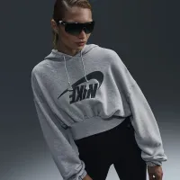 Nike Sportswear женская оверсайз Cropped French Terry Pullover Толстовка с капюшоном цвет серый