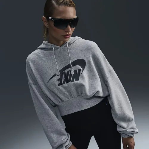 Nike Sportswear женская оверсайз Cropped French Terry Pullover Толстовка с капюшоном цвет серый