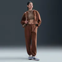 Nike Sportswear Phoenix Fleece жіноча Loose Full-Zip Cropped Толстовка з капюшоном колір коричневий