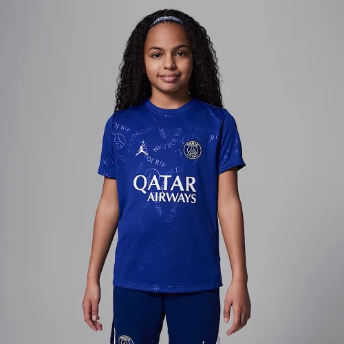 Nike Paris Saint-Germain Academy Pro Fourth Big дитячі Jordan Dri-FIT Soccer Short-Sleeve Pre-Match Top блакитний