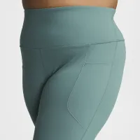 Nike One женская С высокой Талией 7/8 лосины с карманами(большие размеры) цвет зеленый