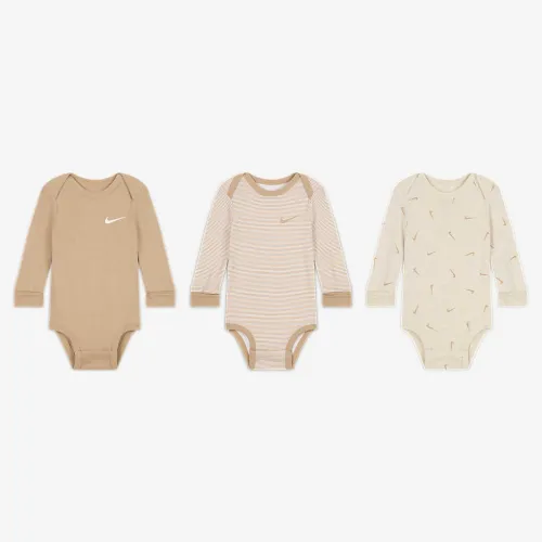 Nike Baby Essentials Baby (0-9M) Long Sleeve Bodysuits (3 Pack) колір коричневий