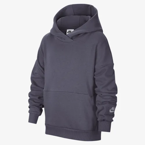 Nike Icon Fleece Big детские оверсайз Pullover Толстовка с капюшоном цвет серый