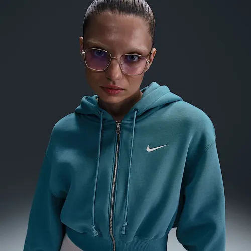 Nike Sportswear Phoenix Fleece женская Loose Cropped Full-Zip Толстовка с капюшоном синий