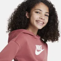 Nike Sportswear Club Big детские (Girls') French Terry Cropped Толстовка с капюшоном цвет красный