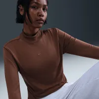 Nike Sportswear Chill Knit жіноча Slim Long-Sleeve Mock-Neck футболка колір коричневий