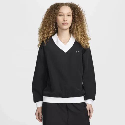 Nike Sportswear Essential женская Loose UV Woven Long-Sleeve V-Neck Top цвет черный