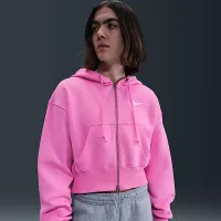 Nike Sportswear Phoenix Fleece женская Loose Full-Zip Cropped Толстовка с капюшоном Pink