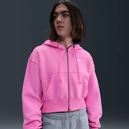 Nike Sportswear Phoenix Fleece женская Loose Full-Zip Cropped Толстовка с капюшоном Pink