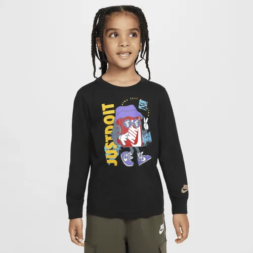 Nike Little детские Boxy Peace Long Sleeve футболка цвет черный