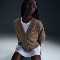 Nike Sportswear Phoenix Fleece женская Over-оверсайз Graphic Cardigan цвет коричневый