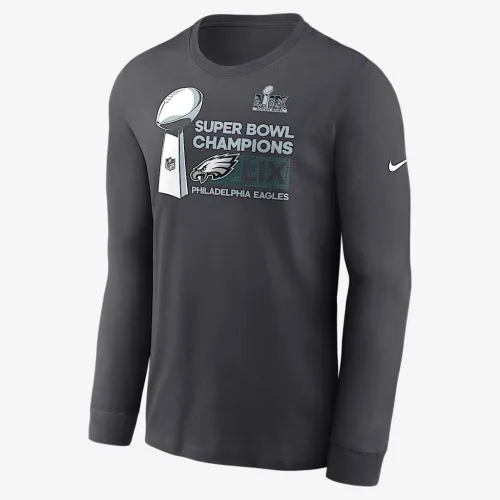 Philadelphia Eagles Super Bowl LIX Champions Trophy Collection чоловічі Nike NFL Long-Sleeve футболка колір сірий