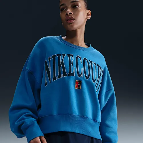 NikeCourt Phoenix Fleece женская Over-оверсайз Crew-Neck Tennis свитшот синий