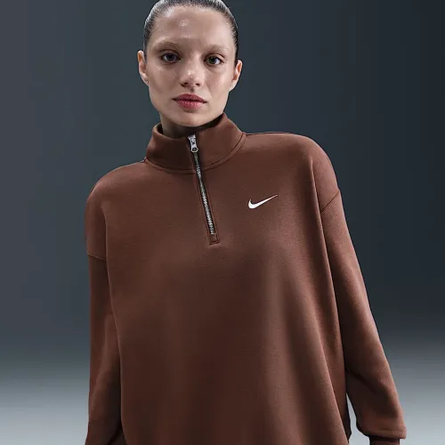 Nike Sportswear Phoenix Fleece женская оверсайз 1/4-Zip Long свитшот цвет коричневый