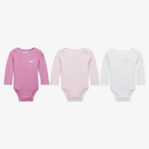 Nike Essentials Baby (0-9M) 3 пари Long Sleeve Bodysuits Pink